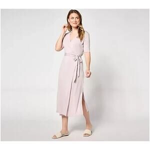 Barefoot Dreams Luxe Milk Jersey 3/4Sleeve Wrap Dress Pale Lilac X-Large A646191